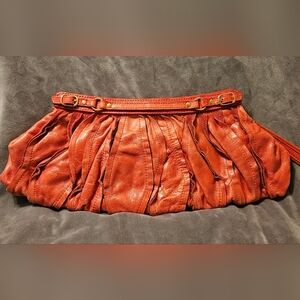 Bebe Ruffled Red Leather Clutch